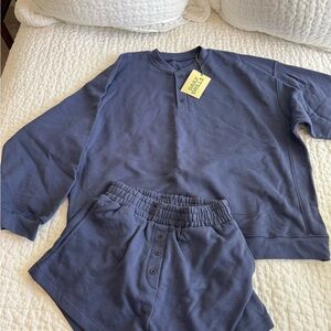 Navy Daily Drills Oversized Fleece Henley Set